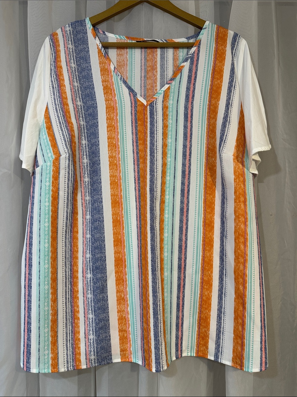 BloomChic Striped Tunic Top Size 18-20 Multicolor Boho V-Neck Summer